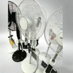 Multi-functional solar powered standing fan supporting both AC mains and DC solar power supply. Equipped with 3 adjustable wind speeds, auto oscillation, built-in rechargeable battery, MP3 audio playback, 5V USB phone charging and multi-voltage DC output ports, perfect for off-grid areas, Middle East households and outdoor use